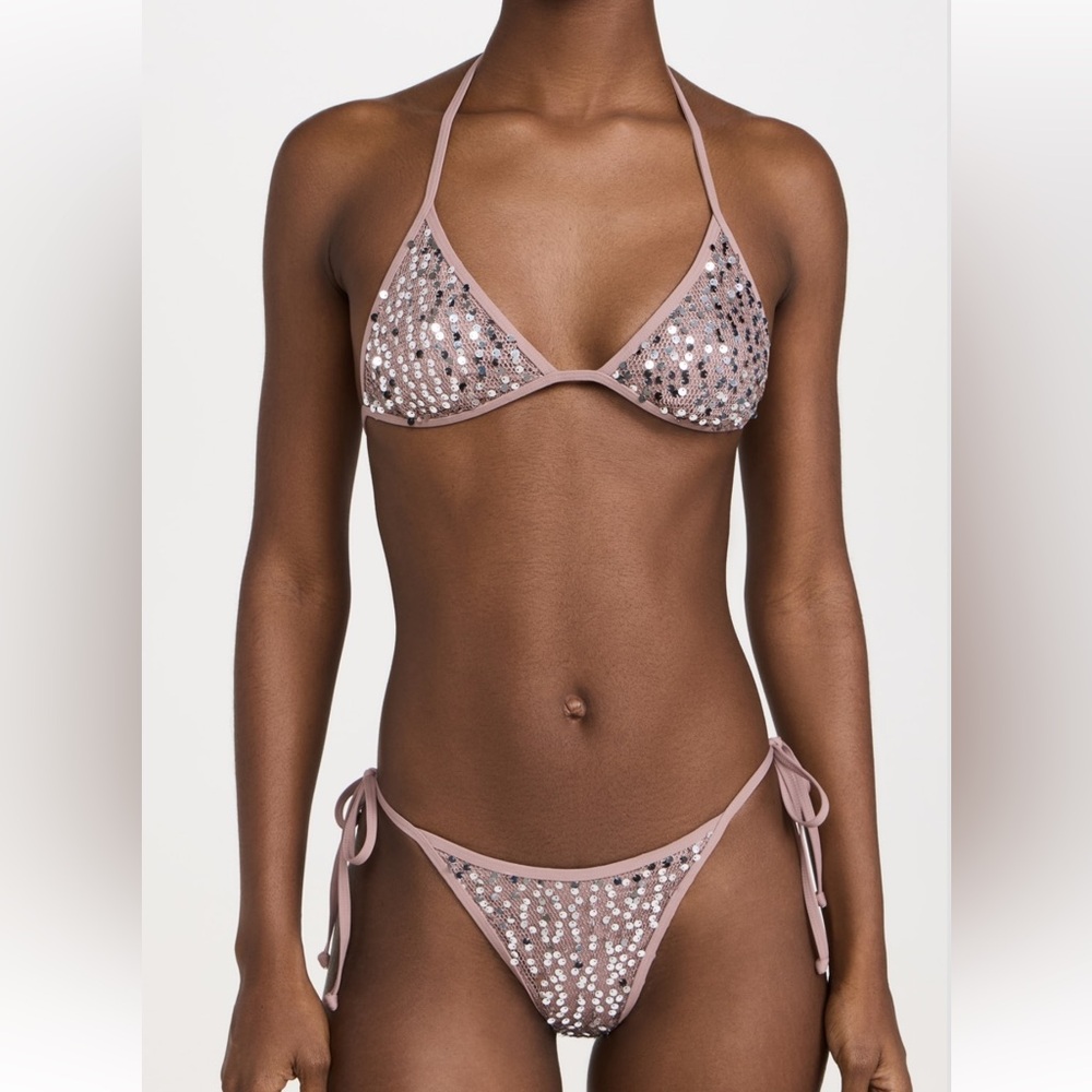 Beige Sexy‎ Sequin 2 Piece Bikini Small